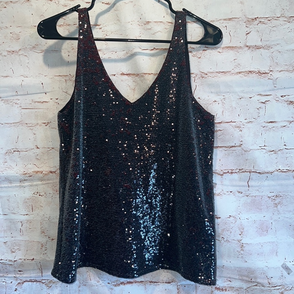 Michael Stars sleeveless tank top sequins v neck layering S black red lined